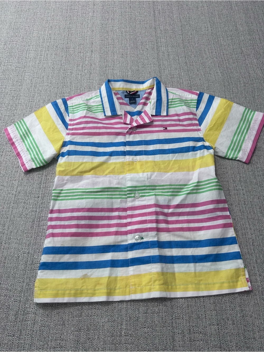 Tommy Hilfiger Kids Multi-Color Striped Button-Down Shirt 100% Cotton Size 7 Boy